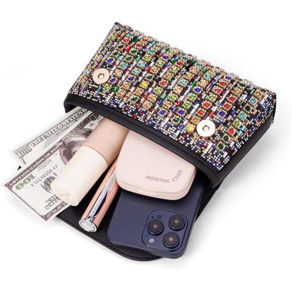 Sparkly Rhinestones Clutch Purses Crossbody Bag with Chain for Wedding Party - Picture 3 of 11